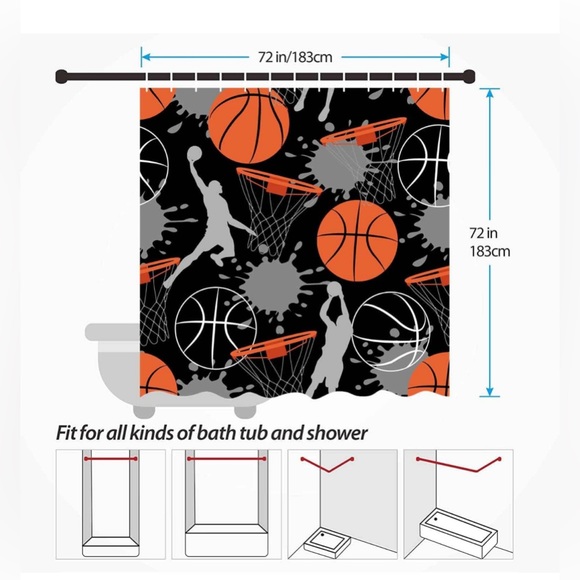 Basketball Shower Curtain| Standard Size 72” x 72” - Picture 2 of 4